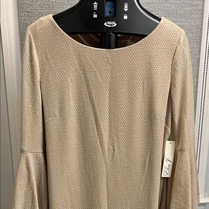 Champagne colored sparkly Long-Sleeve Dress by Eliza J.